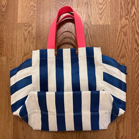 Clare V Beach Tote - Blue White Stripe - Picture 5 of 10
